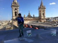 Waterproofing of St George parish church with breadable elastic UV resistant materials made from selected resins and fibre glass